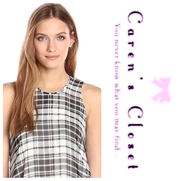Calvin Klein Black & White Plaid Chiffon Trapeze Sleeveless Dress - Picture 4 of 11